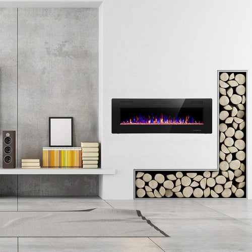 50-Inch Black LED Wall-Mounted Fireplace